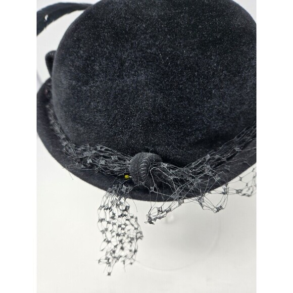 VINTAGE CHRISTINE ORIGINAL NEW YORK BLACK EMBELLISHED BOWLER HAT FEATHERS WOMEN - Picture 9 of 12